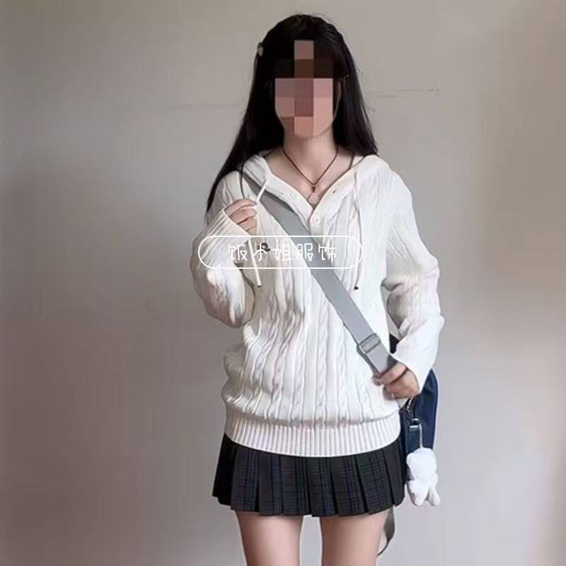 白色麻花毛衣格裙学院制服卫衣