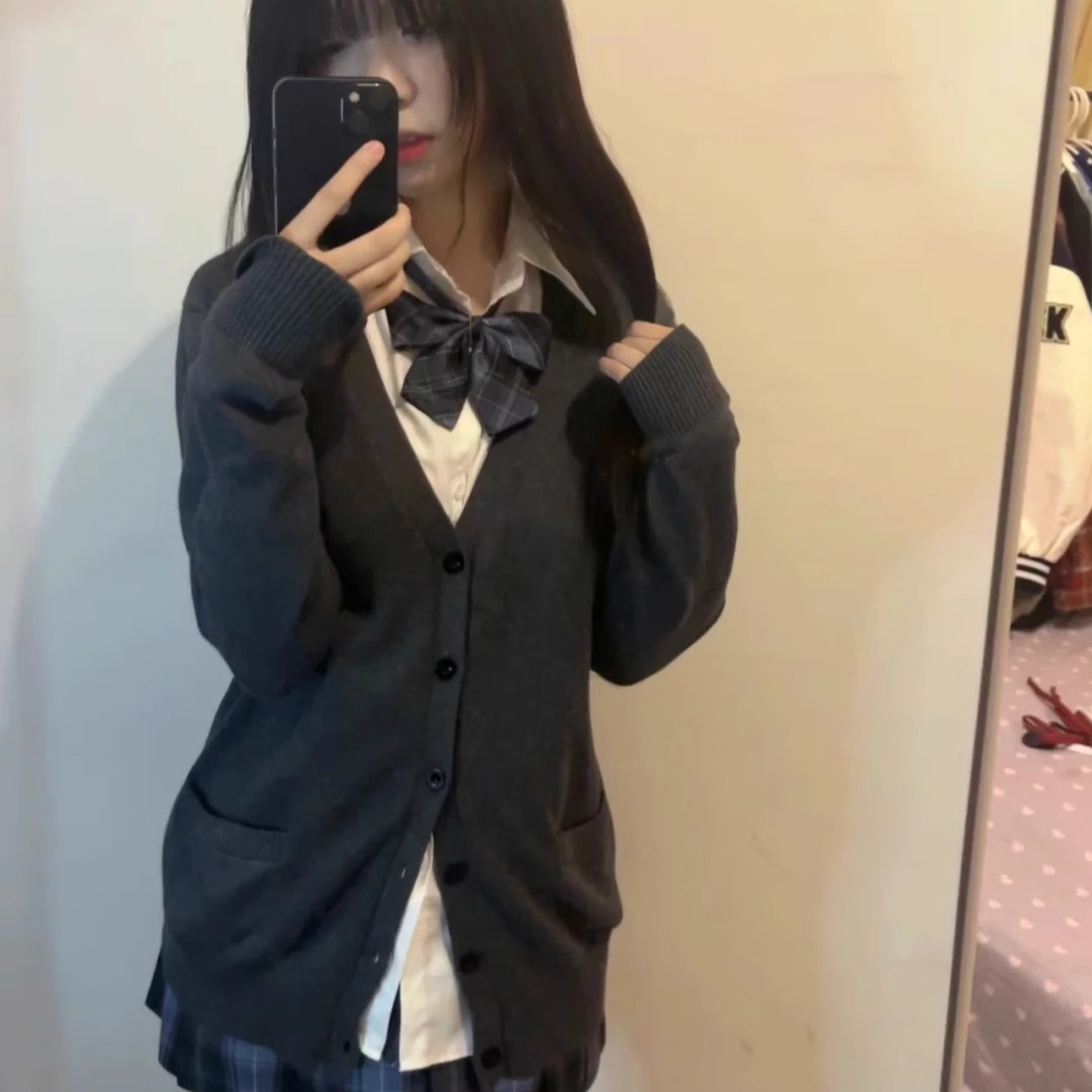 jk毛衣开衫女原创秋冬日系学院风校供感宽松百搭V领长袖针织外套