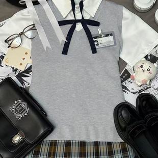 原创日系JK制服新款 校供针织衫 百搭背心毛衣马甲学院上衣格裙套装
