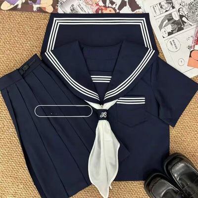 日系原创ik制服软妹风基础款中间服夏季学院风短袖水手服多色套装