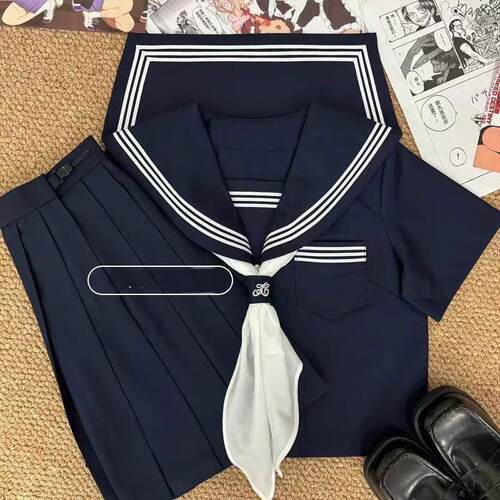 日系原创ik制服软妹风基础款中间服夏季学院风短袖水手服多色套装