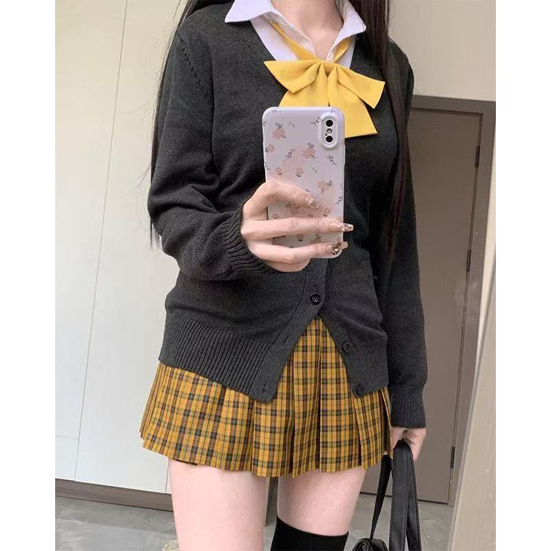 秋冬JK制服向日葵日系针织衫格裙