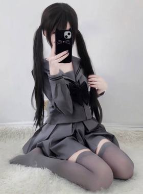 原创正版JK制服学院日系二本灰色水手服套装校供jk百褶裙套装反季