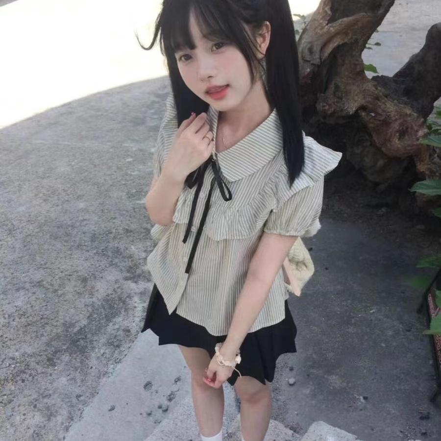 纹衬衫短裙甜美少女减龄两件套