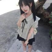 女2024夏季 新款 短袖 休闲运动套装 条纹衬衫 短裙甜美少女减龄两件套