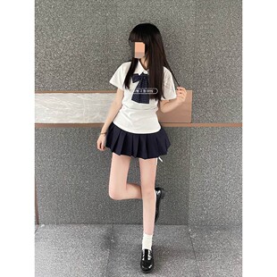 日系学院jk制服夏日白色POLO衫百搭修身T恤短袖校供绀裙软妹套装