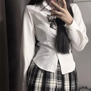 【黑板报】jk制服短格衬衫原创套装胸口褶皱纯欲缝收腰半身裙