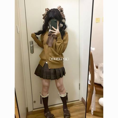 JK制服针织衫格裙开衫套装女学院
