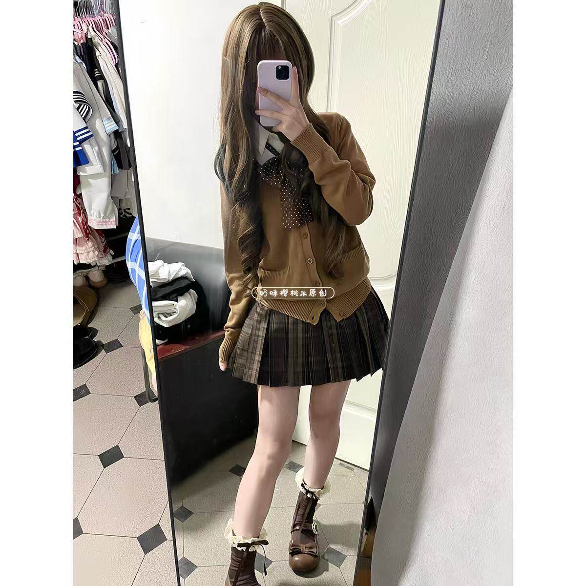 JK制服日系秋冬季套装格裙开衫