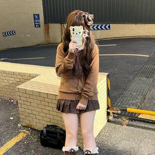 2025原创JK制服针织衫开衫长袖毛衣外套秋冬学院风焦糖jk格裙套装