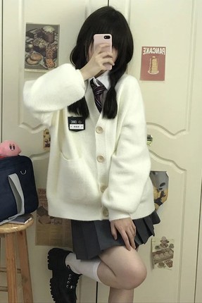 毛茸茸针织毛衣开衫外套女小个子秋冬甜美学院风宽松保暖长袖上衣