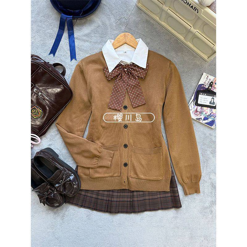 日系制服开衫套装格裙长袖学院风