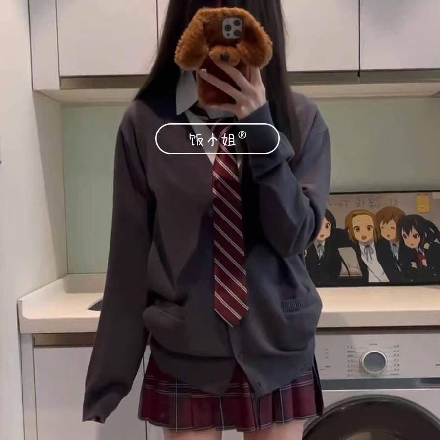 日系学院风制服纯色长袖针织上衣