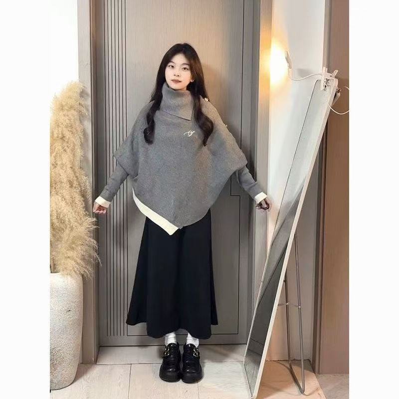 秋冬不规则针织衫高领毛衣半身裙