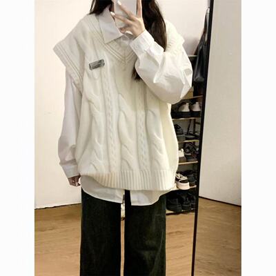 韩系宽松显瘦针织背心毛衣马甲