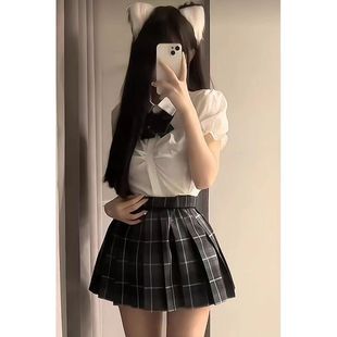 衬衫 新款 jk制服学院风收腰显瘦短袖 女夏季 纯欲修身 百搭百褶裙套装