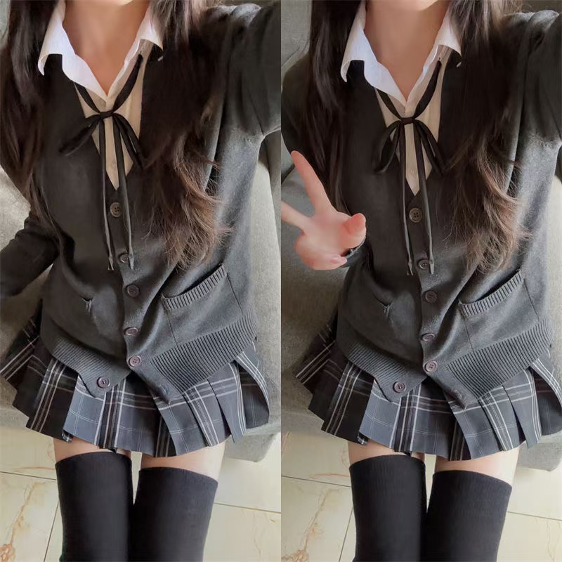 秋冬季新款JK制服开衫毛衣外套宽松百搭学院风上衣长袖针织衫上衣
