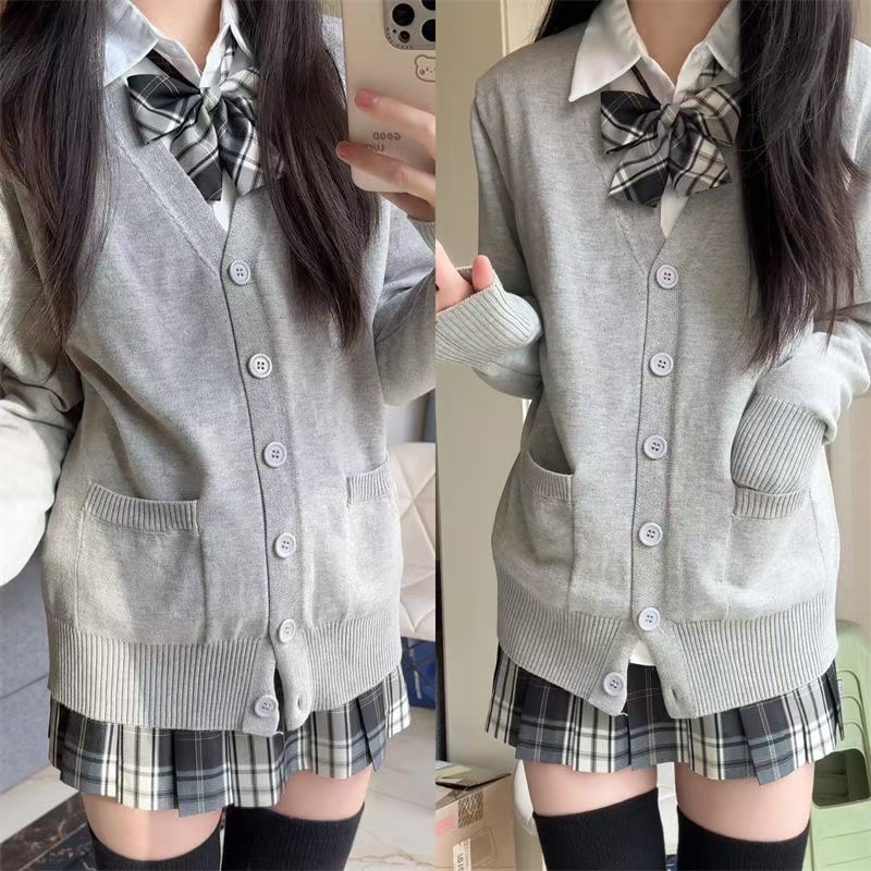 秋冬季新款JK制服开衫毛衣外套宽松百搭学院风上衣长袖针织衫上衣