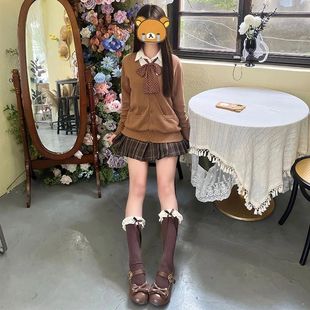 爆款糖炒栗色穿搭jk制服秋冬款通勤叠穿长袖针织衫外套开衫毛衣潮