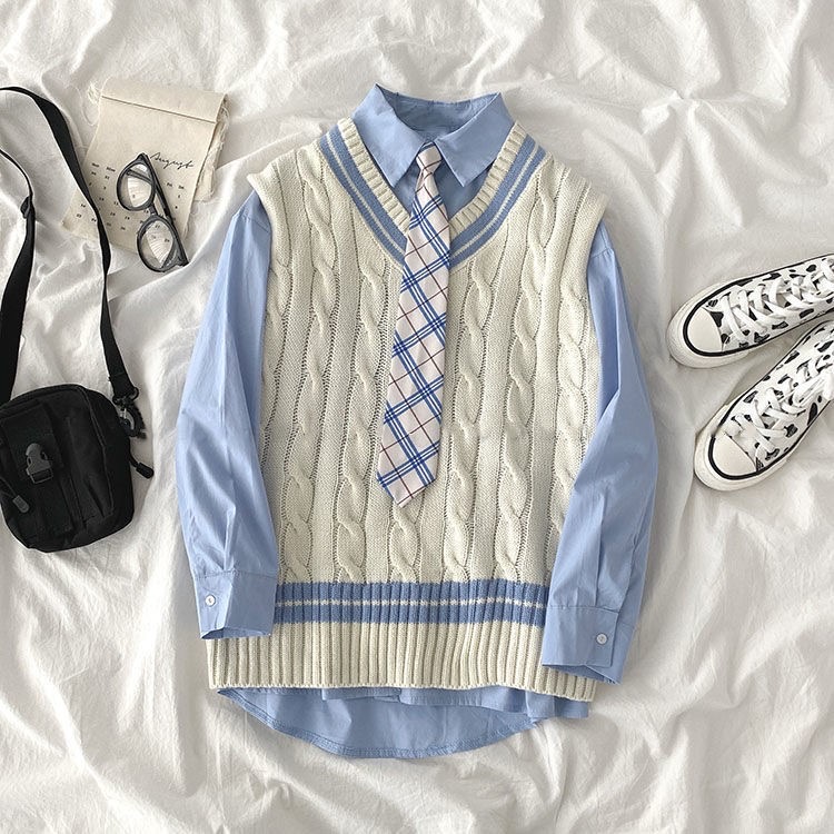 大码女装胖妹妹可爱衬衫针织马甲