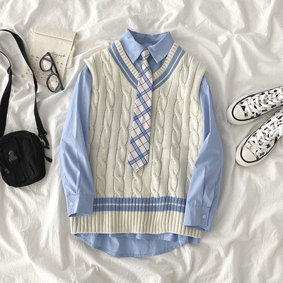 大码女装胖妹妹可爱衬衫针织马甲