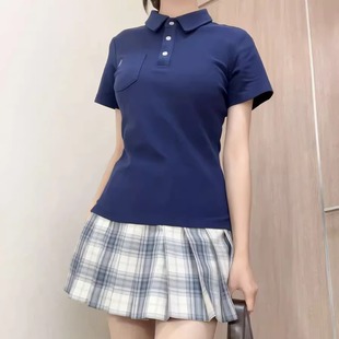 T恤女刺绣甜美上衣女夏 原创日系校供感短袖 收腰polo衫 jk制服正版