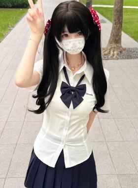 小岛原创新款刺绣jk收腰修身短袖衬衫白色百搭制服学院纯欲风衬衣