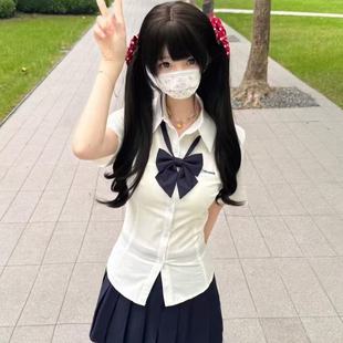 衬衫 短袖 白色百搭制服学院纯欲风衬衣 刺绣jk收腰修身 小岛原创新款