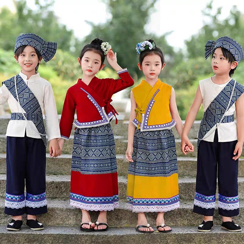 新款云南西双版纳傣族服装儿童男女童傣族半身裙子套装舞蹈演出服