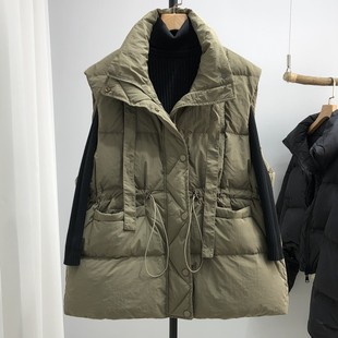 清仓特价秋冬加厚大码宽松中长款羽绒马甲女外套立领收腰鸭绒马夹