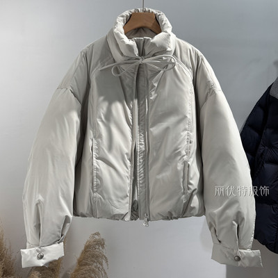 韩系立领收绳羽绒服短款