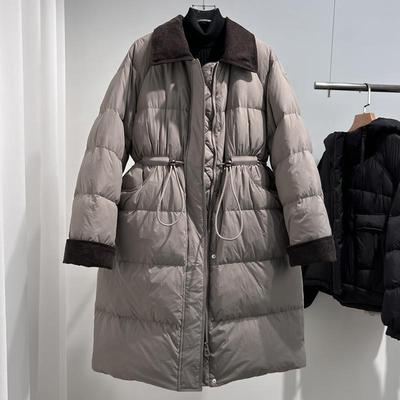 韩版中长款设计感撞色羽绒服