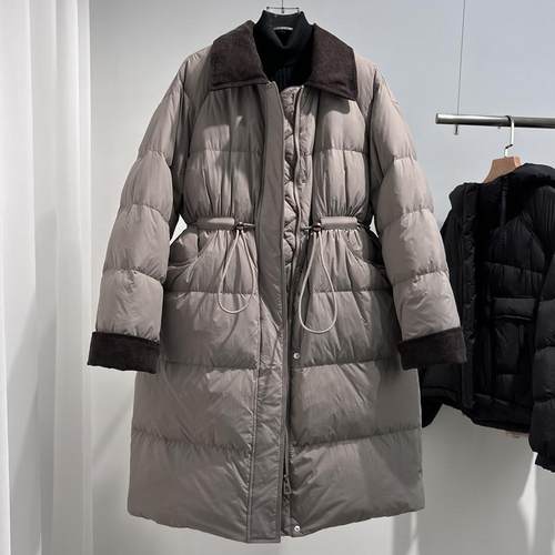 韩版中长款设计感撞色羽绒服