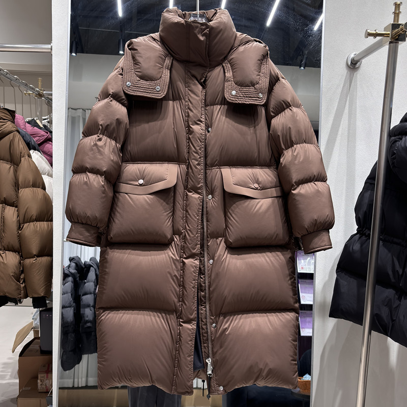 中长款连帽大口袋羽绒服女加厚冬