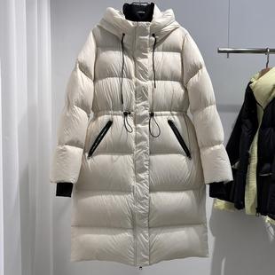 清仓特价90白鸭绒羽绒服女中长款2024年收腰显瘦连帽加厚保暖外套