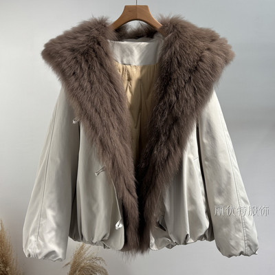 轻奢狐狸毛领短款鹅绒保暖羽绒服