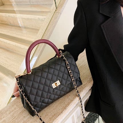 真皮鱼子酱小香风菱格链条包气质秋冬新款女包时尚单肩斜挎手提包