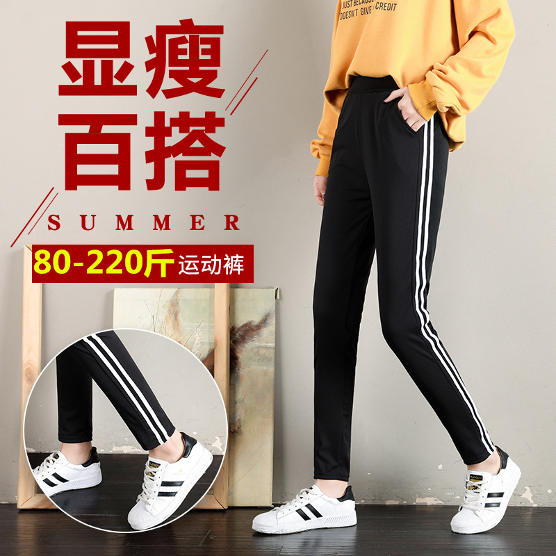 运动裤女200斤胖mm加肥加大码宽松秋冬季新款显瘦休闲女裤哈伦裤