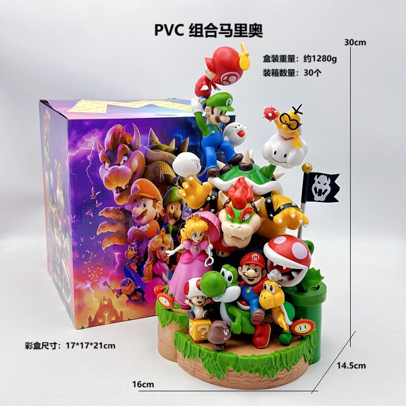 30CMPVC组合场景马里奥 超级玛丽路易吉蘑菇公主猩猩模型摆件