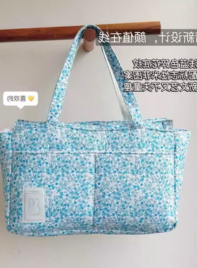 蓝色碎花单肩手提收纳包 36*24*12cm