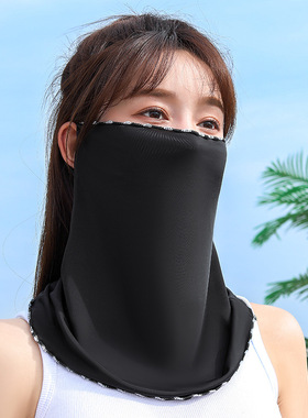 女士夏季挂耳防晒挂耳面罩运动骑行护颈遮阳冰丝围脖透气面巾