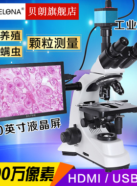 贝朗专业双目显微镜BM-500T高倍科研显示屏高清视频生物粉末颗粒
