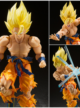 shf七龙珠 传说中的超级赛亚人孙悟空战损版黄发可动手办模型人偶