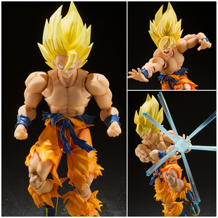 shf七龙珠 传说中的超级赛亚人孙悟空战损版黄发可动手办模型人偶