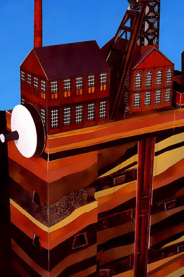 【新翔精品纸模型】矿井煤矿运矿系统现代建筑场景工厂模型