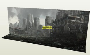 1比18 12世界末日核战争城市建筑废墟兵人偶模型场景