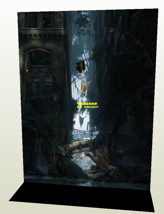 1比6  破旧楼房城市废墟室内战场废墟士兵人偶场景背景纸模型