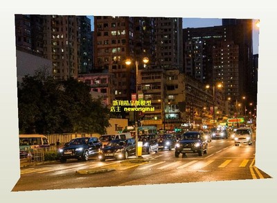 1比76 18 香港夜景荃湾公交巴士汽车模兵人街景场景模型