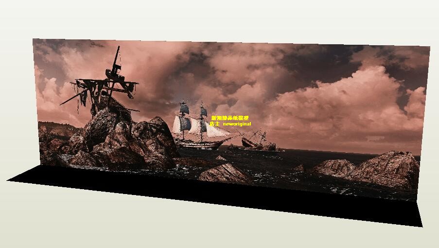 加勒比海盗海港帆船士兵人偶场景背景纸模型