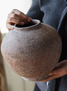 禅意侘寂风粗陶罐花器软装陈设品